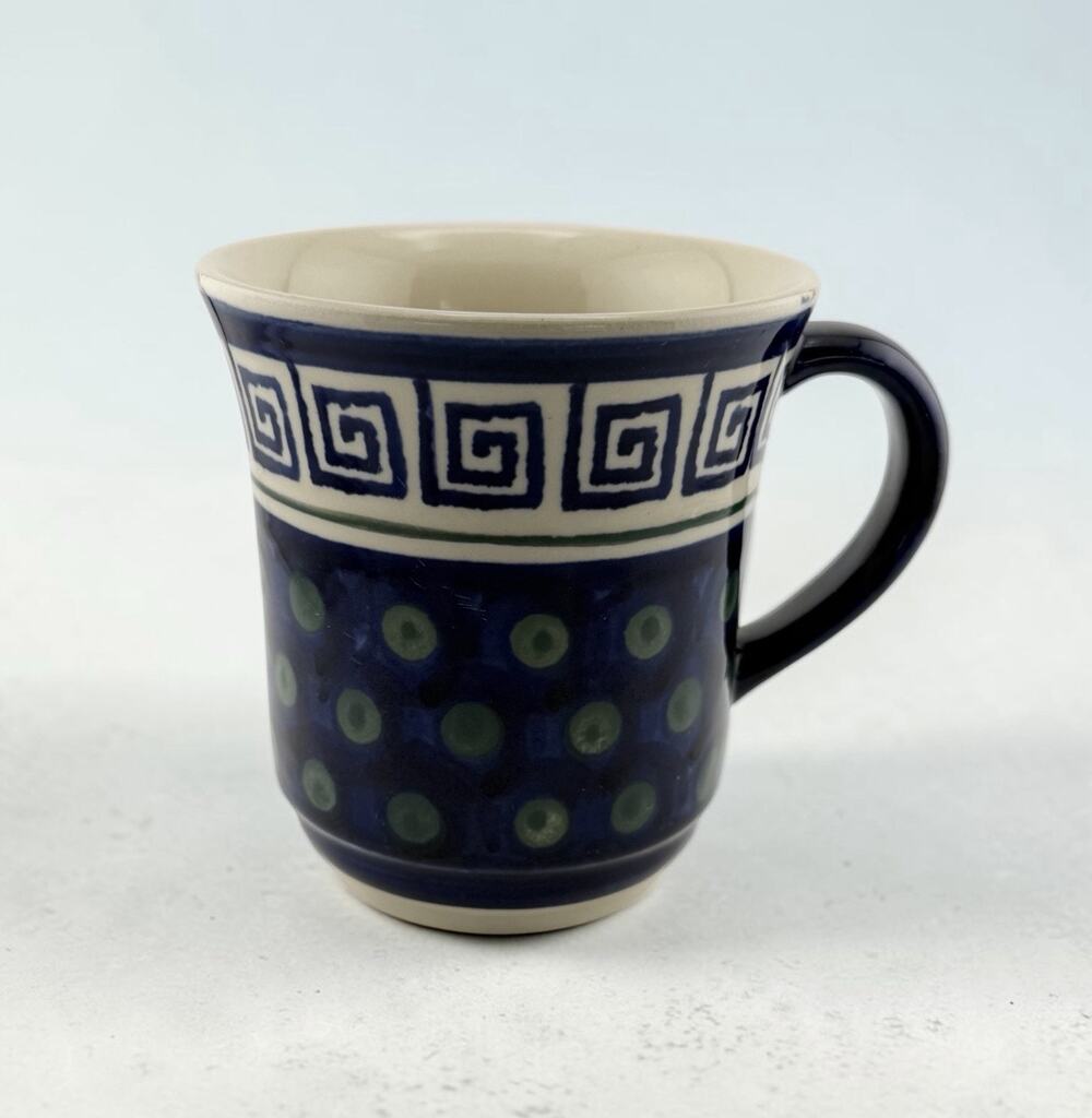Boleslawiec Polish Pottery Greek Key Design Coffee Mug Blue/Green 4 Inch